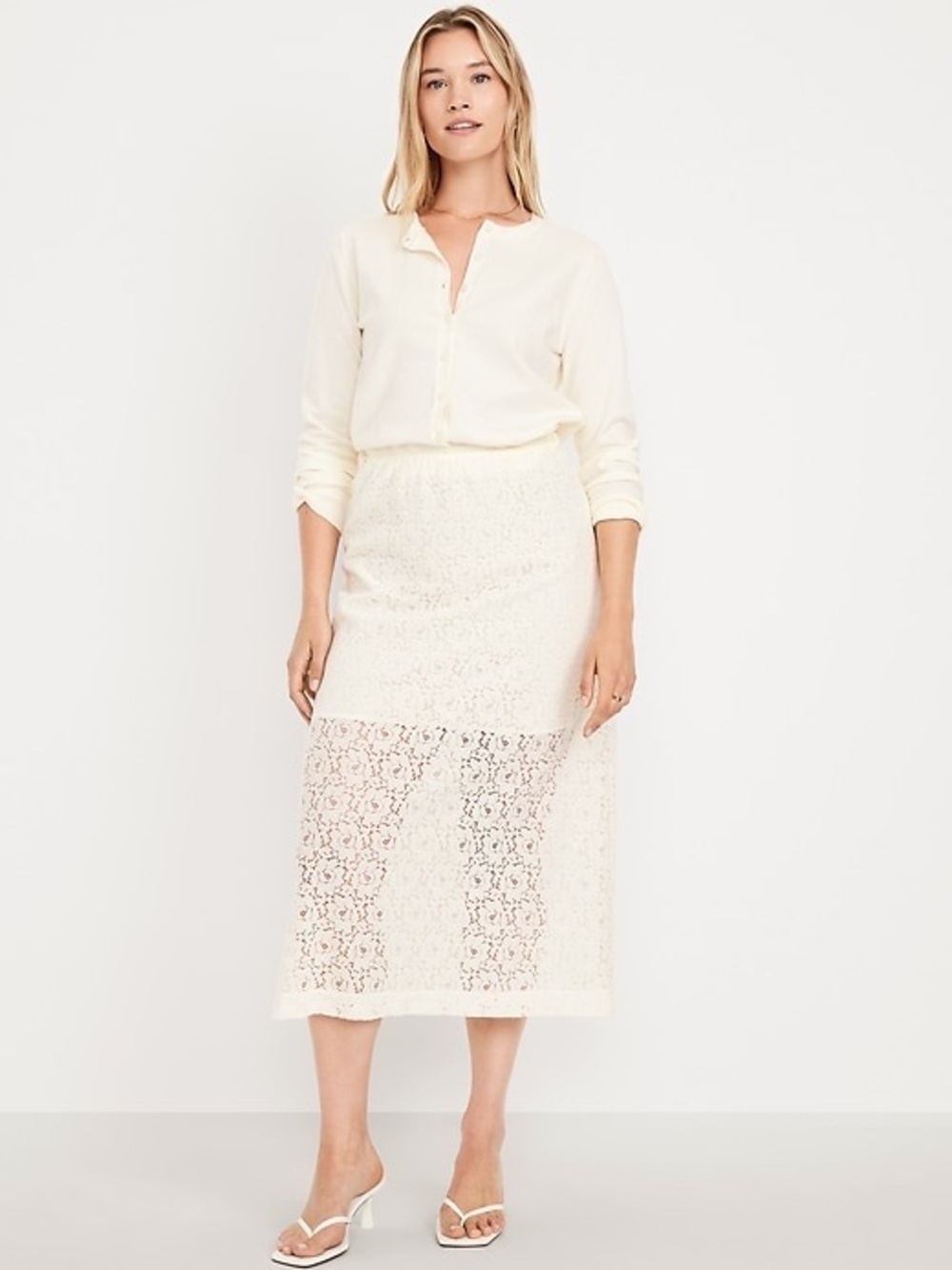 NWT Old Navy Lace Midi Skirt Lined Elastic Waist Pencil XS Petite